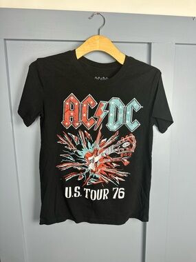 AC/DC Black Tee with Red and Teal Tour Graphic Women’s